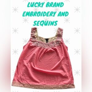 Lucky Brand 🍀Floral and Sequins Embroidery Tank Trending Now! EUC